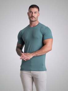 Men's Basic T-Shirt Egyptian Cotton Premium Slim Fit Shirt - xanh quân đội - Xem 8