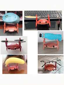Crab-Shaped Multifunctional Desk Phone Holder With Pen Cup, Glasses Rack And Slouchy Design, For Creative Decoration, Home And Office Plastic Accessory