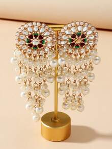 1 đôi Ngọc trai Giả & Pha lê Bông tai stud - trắng - Xem 4