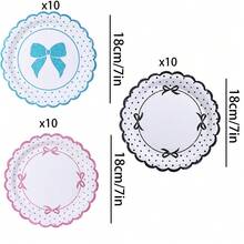 10pcs/20pcs/30pcs/50pcs/60pcs (Pink/Blue/Black) Bow Paper Plates, 7 Inch, Bow Themed Disposable Tableware Set For Birthday Party, Engagement, Wedding, Baby Shower, Bridal Shower - Multicolor - View 5