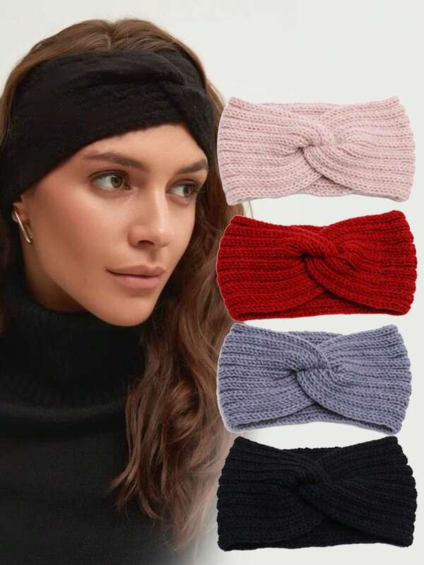 1 pieza Diadema de orejeras tejida a mano de estilo cruzado, accesorio para el cabello de otoño, pañuelo deportivo, banda para el sudor de yoga, banda para el cabello de invierno para atuendos de vacaciones para mujer