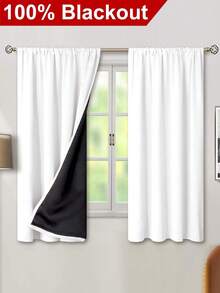 1 件全遮光隔热窗帘 - 99% 抗紫外线涤纶，杆袋悬挂，不可漂白平纹编织，卧室艺术主题，涂层遮光隔热，降噪 - 非常适合卧室、农舍和学校深度睡眠 - 白色 - 查看 2