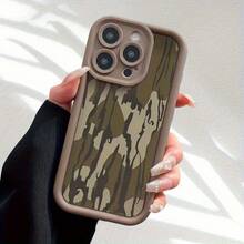 Adecuado para iPhone 16 15 14 13 12 11 XS XR X7 8 Mini Plus Pro SE Funda de Teléfono con Patrón de Camuflaje, Hecha de Material TPU, Funda Protectora a Prueba de Golpes, Color Café Simple, Adecuada para Hombres y Mujeres - Colores mixtos - Ver 1