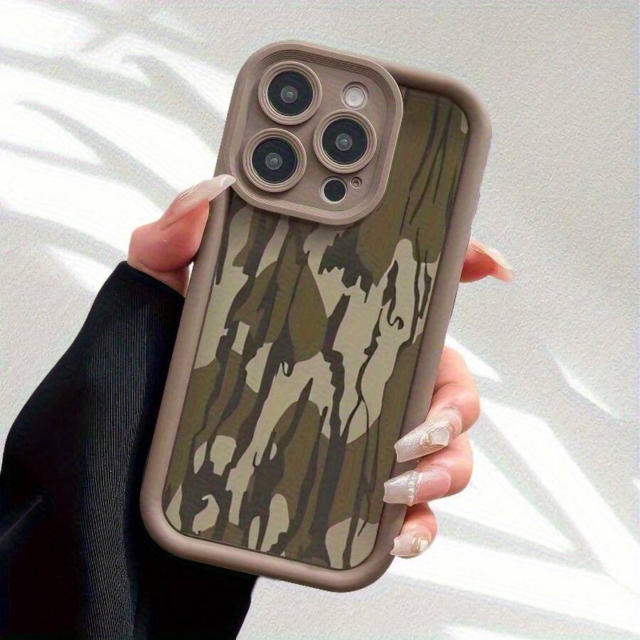Adecuado para iPhone 16 15 14 13 12 11 XS XR X7 8 Mini Plus Pro SE Funda de Teléfono con Patrón de Camuflaje, Hecha de Material TPU, Funda Protectora a Prueba de Golpes, Color Café Simple, Adecuada para Hombres y Mujeres - Colores mixtos - Ver 1