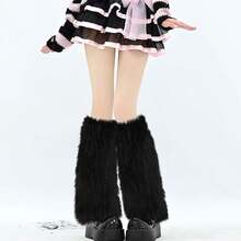 PHOGARY Faux Fur Fuzzy Leg Warmers Furry Boot Covers For Women Girls, Furry Boot Cuffs Fuzzy Shoes Cover Socks For Costumes - màu đen - Xem 6