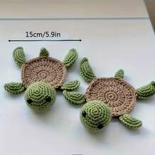 1 Handmade Crochet Green Turtle Coaster - Cute Non-Slip Table Protector For Dining Tables And Kitchens - Perfect Housewarming Gift Or Birthday Party Decoration - By WhimsyCraft, Featuring Turtle-Themed Home Decor, Quirky Woven Textures, Practical Accessories, And Durable Fabric, Perfect For A New Home - 綠色 - 查看 4