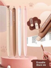 4pcs Cartoon Paw Gel Pens Set Erasable Black Color Ink Rotating Open 0.5mm Ballpoint For Writing Office School