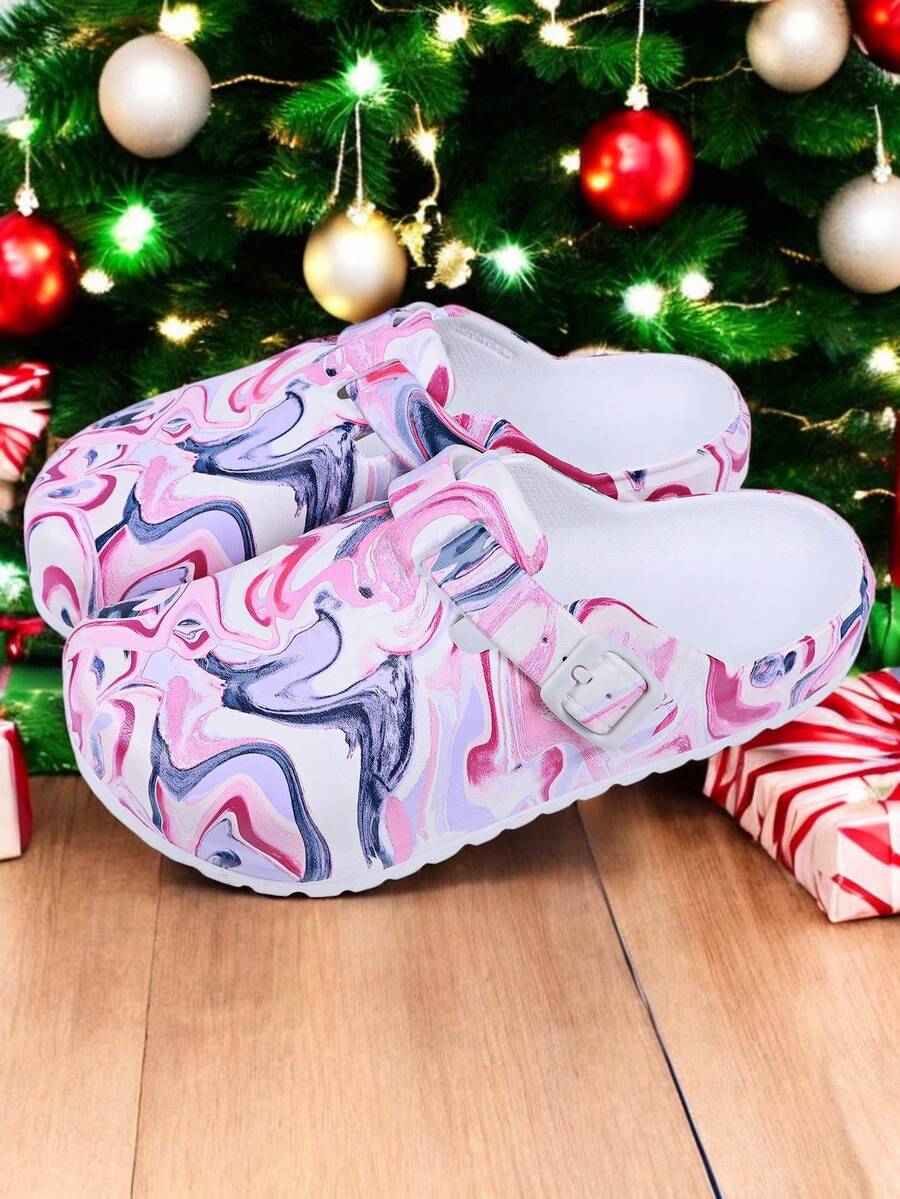 Bunte bedruckte rutschfeste Clogs für Damen, atmungsaktives und leichtes EVA-Design, Clogs mit verstellbarem Schnallenverschluss, geeignet für Garten oder Strandmode