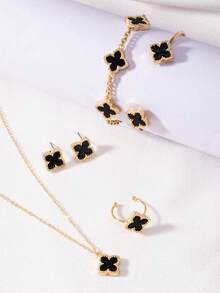 1 Set Elegant Four-Leaf Clover Jewelry Set, Luxurious Lucky Clover Necklace & Bracelet Accessories