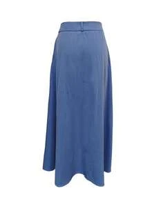Fustă de damă cu buzunar frontal, culoare solidă, casual, versatilă, casual - Albastru - Vizualizare 2