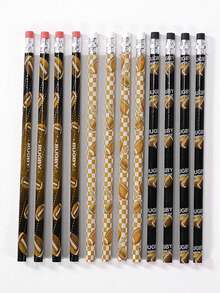 12pcs Sports Ball Pattern HB Pencils, Student Learning Supplies