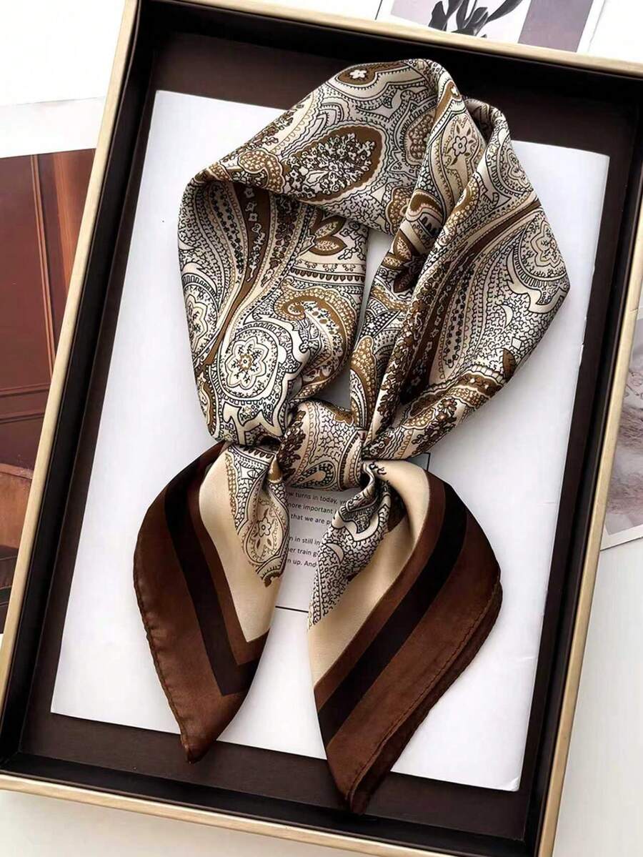 1pc 70*70cm Square Silk Scarf, Women's Satin Printed Headscarf, Neckerchief, Headband, Fashion Headwrap, Shawl, Scarf