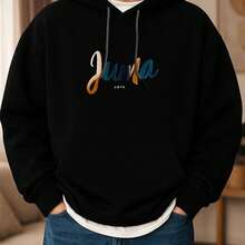 Oversized Men's Oversized Hooded Sweatshirt, Japanese-Style Pure And Printed - White And Black Casual Winter Warm, Front Pocket, Machine Washable, The Simplest Japanese Text Design, A Must-Have For Autumn/Winter Layering, Suitable For Daily And Formal Wear (Men's Fashionable Sweater) - Loose Style, Hooded With Drawstring, Soft Fabric, Fashionable Cursive Font, Multi-Functional Outdoor Activities, OBM Brand, Machine Washable And Dry Cleaning, Cool Men's Hoodie, Large Size Men's Hoodie - Black - View 1