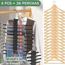 4 PCS Perchas Ganchos para Pantalones Ropa de 36 Niveles Acero Inoxidable Multifuncional, organizadores Ropa Plegables Antideslizantes, Bufandas, Pantalones, Corbata, Colgador, ahorra espacio (4) - 4 - Ver 4