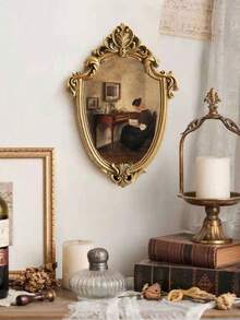 1pc European Classical Style Gold Patterned Asymmetrical Mirror Decoration Photo Frames, Can Be Hung Or Placed On Table As Home Wall Or Vanity Mirror Decoration Best Gifts Birthday Graduation