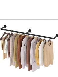 1 قطعة رف ملابس من أنبوب صناعي، مثبت على الحائط، من الحديد الأسود، تعليق ملابس متعدد الأغراض ثقيل الوزن، موفر للمساحة، قابل للفك، 184 سم - حل خزانة بطراز صناعي متين للشقق والغرف الصغيرة والمغاسل والمداخل والخزائن والمدارس الداخلية، مناسب للمعاطف والقمصان والفساتين والإكسسوارات، إطار أنبوب فولاذي قوي، تركيب سهل على الحائط، بمظهر حديث من طراز الصناعي - الأسود - مشاهدة 6