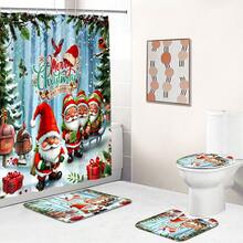 Bộ rèm tắm đa năng Giáng sinh 1/4 chiếc, tặng kèm 12 móc treo, tạo không khí lễ hội, thảm nhà tắm, thảm hình chữ U và thảm nhà vệ sinh tròn, phù hợp với mọi không gian phòng tắm Giáng sinh, trang trí phòng tắm - Nhiều màu - Xem 5