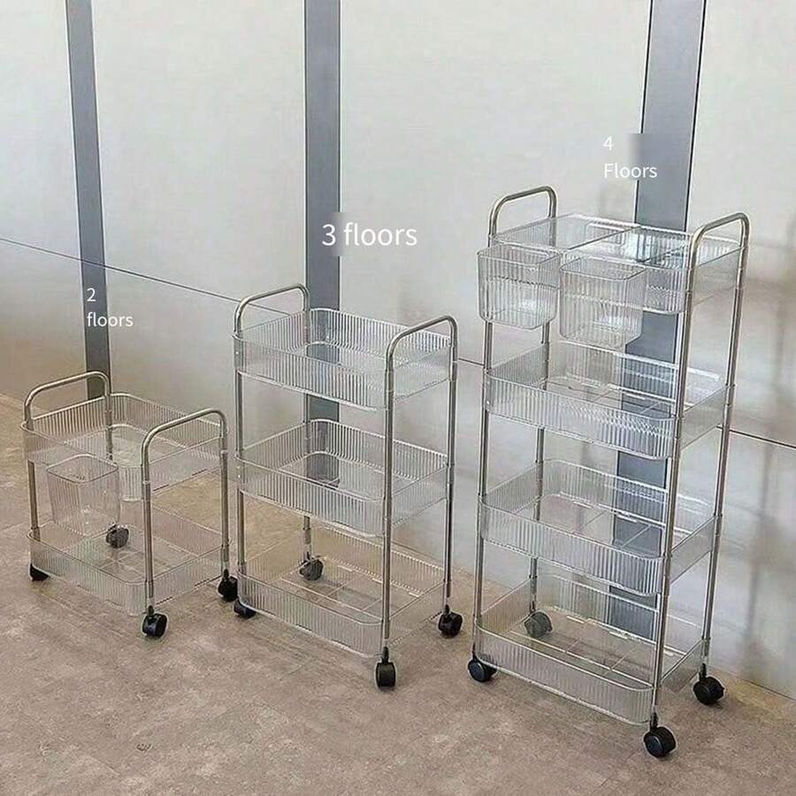 1 Xe đẩy đa năng bằng Acrylic có bánh xe - Xe đẩy sắp xếp đồ đạc, thích hợp cho văn phòng, nhà bếp, phòng tắm - Chất liệu PMMA bền bỉ với bánh xe trơn tru
