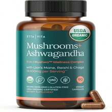 USDA Organic Lions Mane Supplement Capsules With Ashwagandha, Chaga, Reishi, Cordyceps, Turkey Tail (18,600mg_serv) 10x Adaptogenic Mushroom Complex As Focus Supplement - Energy, Immunity &Amp; Nootropic - Tên hương vịC - Xem 1