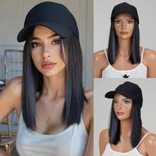8/10/18英寸棒球帽假发接发可调节帽子附加卷发波浪合成假发女士
