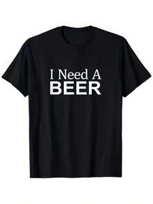 Men'S "I Need A Beer" Graphic T-Shirt - Casual Crew Neck, Short Sleeve, Summer Tee With Bold White Lettering - Perfect Birthday Gift For Adults, Beer Shirt - màu đen - Xem 1