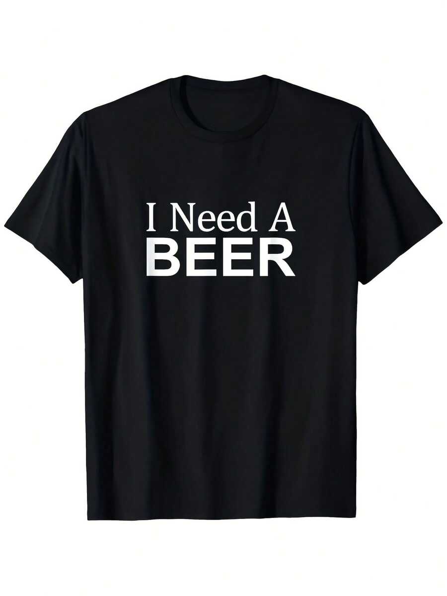 Men'S "I Need A Beer" Graphic T-Shirt - Casual Crew Neck, Short Sleeve, Summer Tee With Bold White Lettering - Perfect Birthday Gift For Adults, Beer Shirt - màu đen - Xem 1