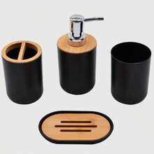 6件套时尚浴室套装家用浴室厕所清洁工具洗漱用品垃圾桶液压杯皂盒牙刷架，完美解决浴室用品问题