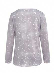 Áo thun dài tay in hình người tuyết thời trang, thanh lịch, thoải mái dành cho nữ, thích hợp cho Giáng sinh, mùa thu/đông, lý tưởng cho các buổi đi chơi, ở nhà, du lịch và đi làm - Xám - Xem 5