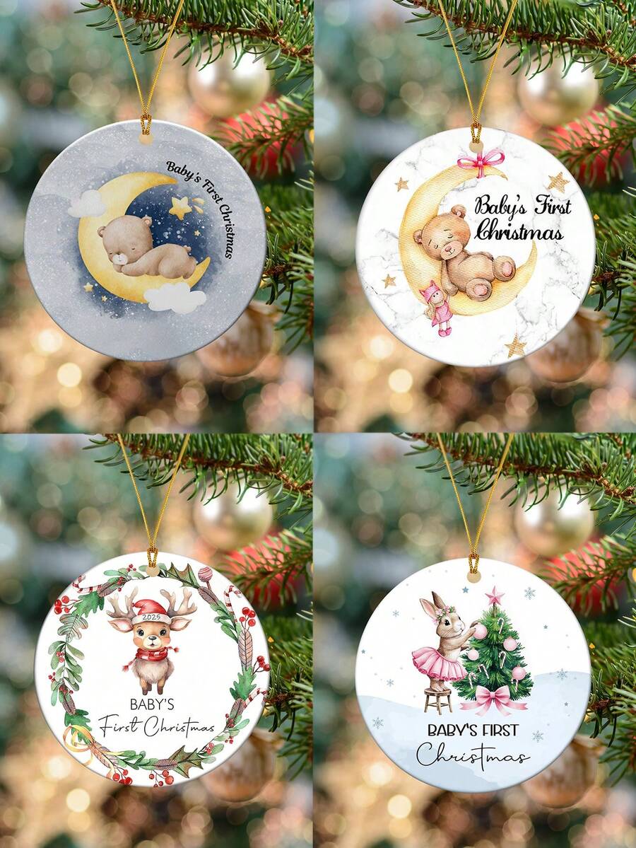 La primera Navidad del bebé 2025, un oso durmiendo en la luna, decoración acrílica, decoraciones navideñas para el hogar, regalo para padres primerizos, adorno navideño, decoración colgante para el árbol de Navidad, regalos acrílicos para nuevos padres