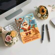 1pc Australian Christmas Card - Holiday Beach Scene With Santa, And Australian Animals - Envelope Style Holiday Greeting For Family, Friends And Colleagues - Perfect For Travel Enthusiasts And Summer Celebrations, Christmas Card | Cartoon Illustration | Paper Card, Christmas Card