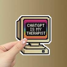 復古 Chat GPT Is My Therapist 乙烯基貼紙 - 幽默 AI 心理治療貼紙，心理健康意識，防水耐用，適用於筆記本電腦、汽車、平板電腦及更多學校用品 - 彩色 - 查看 1