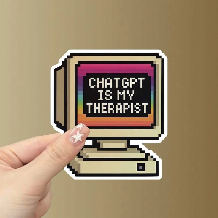 復古 Chat GPT Is My Therapist 乙烯基貼紙 - 幽默 AI 心理治療貼紙，心理健康意識，防水耐用，適用於筆記本電腦、汽車、平板電腦及更多學校用品 - 彩色 - 查看 1