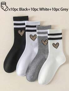 40/30/24/20/10/8/6/4/2件組 中性舒適運動襪，適合訓練/秋季/冬季，女款長襪，抗菌，黑色/白色 - 彩色 - 查看 24