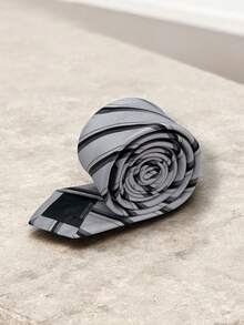 Luxury Men's Skinny Ties Polyester Silk Solid Polka Dot Striped Check Skinny Jacquard Groomsman Tie - 淺灰色 - 查看 3