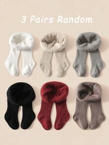 3pcs Girls Soft Tights, Comfortable Thermal Lined , Suitable For Autumn & Winter, Random Colors - Multicolor - View 16