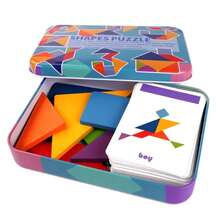 Wooden Children Puzzle Toys Travel Tangram Puzzle Preschool Education Tangram Game Building Blocks Learning Game Kids Festival Toy Early Education Sorting Games Toys Children Gift Wooden Colorful Tangrams Iron Box Storage - Multicolor - View 2