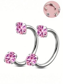 2Pcs Of C Type Zirconia Set Nose Rings Lip Rings Horseshoe Rings Nose Septum Earrings 16G Stainless Steel Pierced Jewelry Suitable For Daily Wear