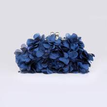 優雅可愛的褶皺絲緞花晚禮服手拿包 - 藏蓝色 - 查看 12