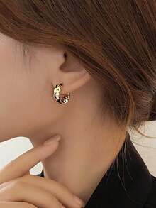 5 件/套金色几何不对称椭圆形镂空水滴简约奢华设计耳环套装，适合女性日常和节日佩戴 - 金色 - 查看 2