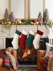 1件装圣诞袜经典麻花针织套装，大号经典壁炉挂袜，家庭节日派对圣诞装饰袜