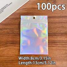 50/100个全息可重复密封包装袋,可爱彩色塑料防臭拉链铝箔袋,全息袋,食品储存袋,珠宝袋,适用于小型企业 - 全息 - 查看 15