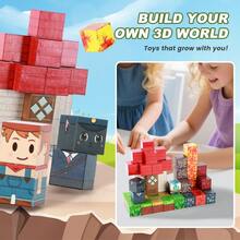 100PCS Magnetic Cubes | DIY 3D Construction Blocks | STEM Educational Toy | Volcano Castle Mine Town Scene | Character Faces | Stackable Pretend Play | Birthday Halloween Christmas - 100PCS - 查看 5