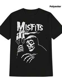 Misfits Graphic Print Men's-Shirt - Black Casual Crew Neck Tee With Skull & Text Design, Lightweight Polyester Summer Shirt Adults, Fan Merchandise |   Edgy Casual Style |   Polyester Fabric - màu đen - Xem 2