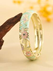 1 pieza Nuevo brazalete de estilo bohemio de moda con esmalte de flor enchapado en oro, adecuado para joyería de mujeres y niñas