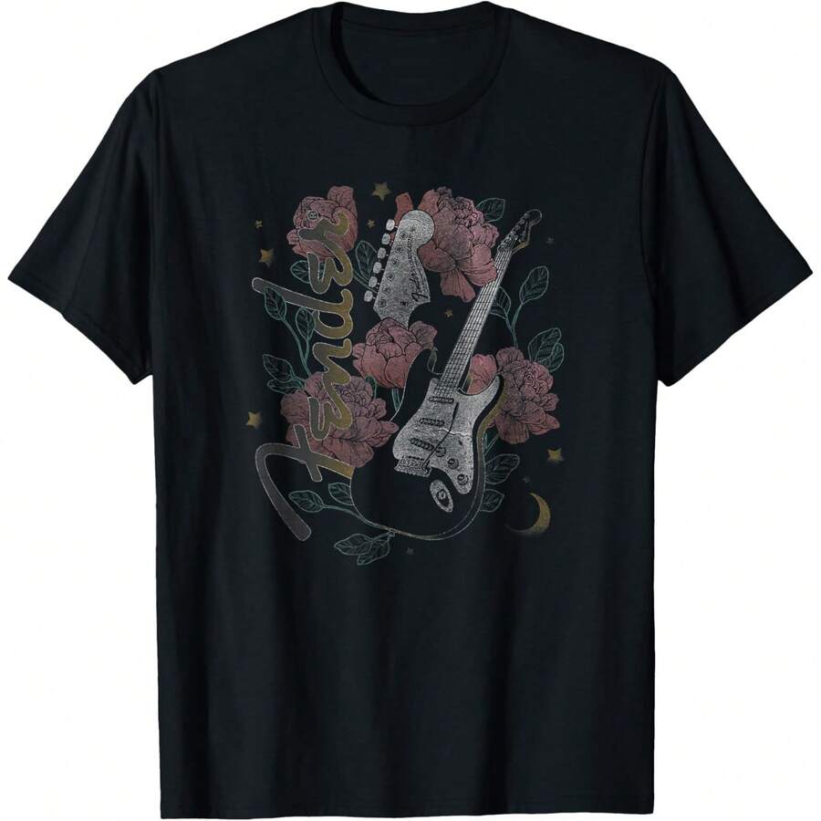 Fenders Desert Rose Celestial Guitar And Logo T-Shirt - 黑色 - 查看 1