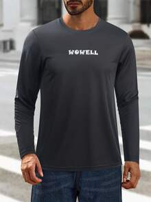 Herren Langarm Crew Neck Trainings T-Shirt mit Buchstaben-Muster