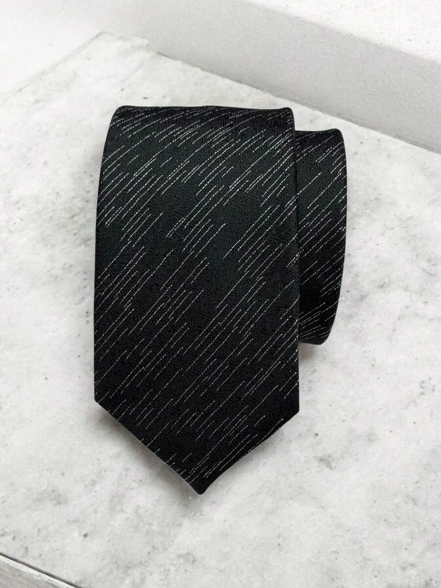 Luxury Men's Skinny Ties Polyester Silk Solid Polka Dot Striped Check Skinny Jacquard Groomsman Tie - 銀色 - 查看 1