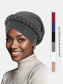1pc Women's New Thickened Pleated Braided Headscarf, Bohemian Style Headwrap, Suitable For Daily Use - Multicolor - View 2