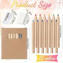 12 piezas/caja o 24 piezas/2 cajas Juego de lápices de colores mini con sacapuntas y borrador, 12 lápices de colores diferentes, adecuado como regalo de papelería, regalo pequeño, para dibujar, pintar, notas cortas