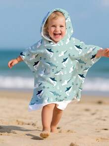 1 件儿童浴巾沙滩巾速干超吸水连帽毛巾浴袍适合女童儿童，非常适合 1-3 岁儿童居家、沐浴和海滩使用